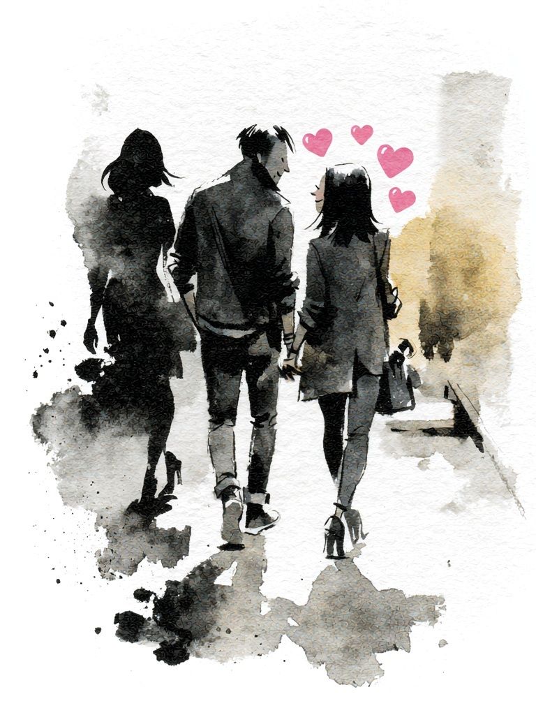 Watercolor Couple Walk Poster. poster detail