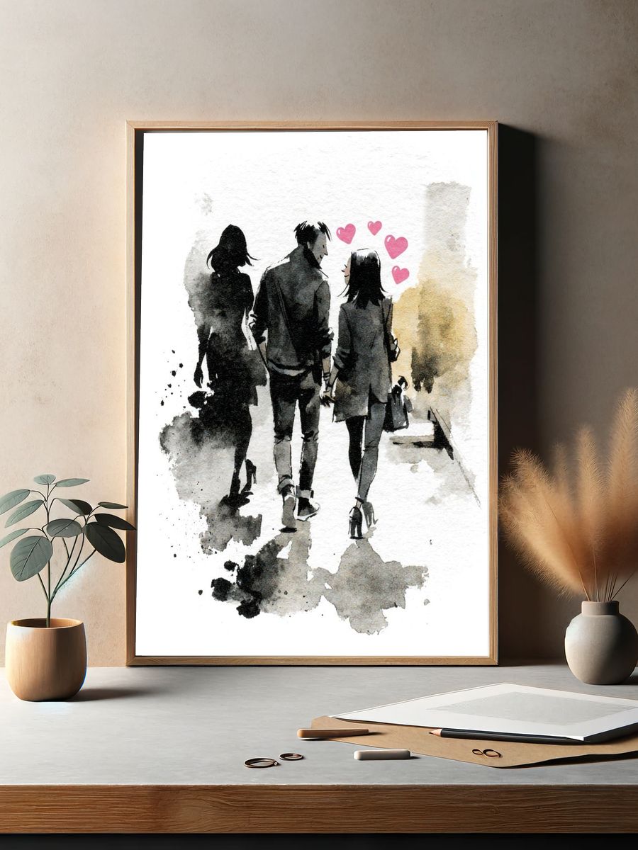 Watercolor Couple Walk Poster. — room view 2