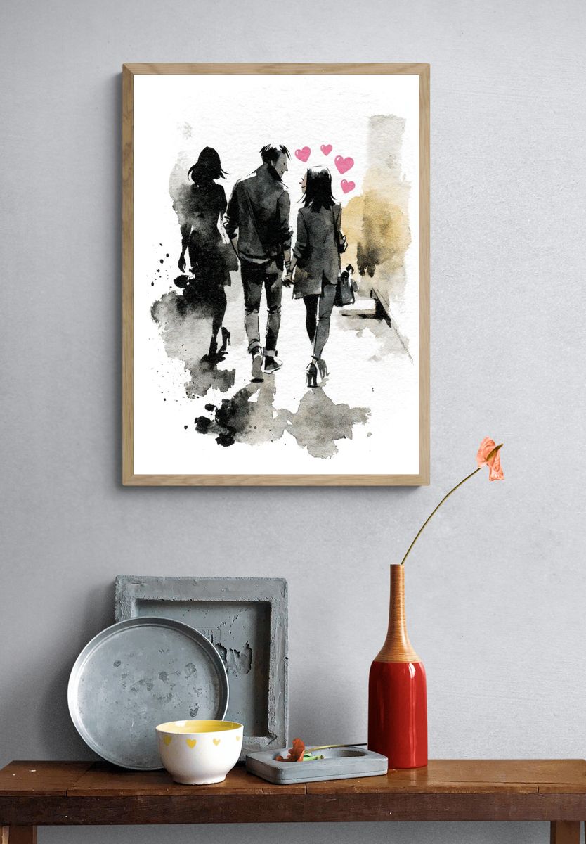 Watercolor Couple Walk Poster. — room view 3