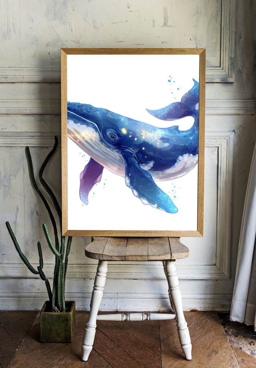 Celestial Whale Digital Art Poster. — room view 1
