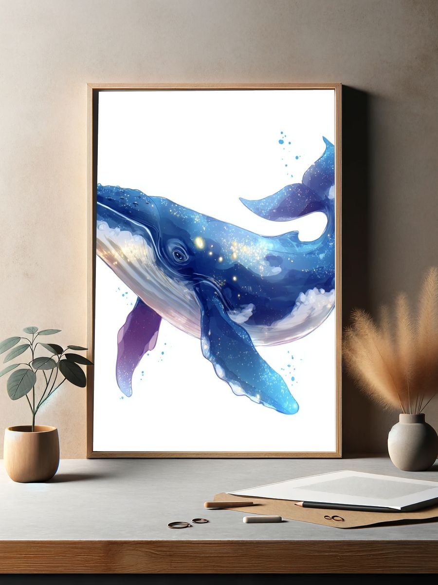 Celestial Whale Digital Art Poster. — room view 2