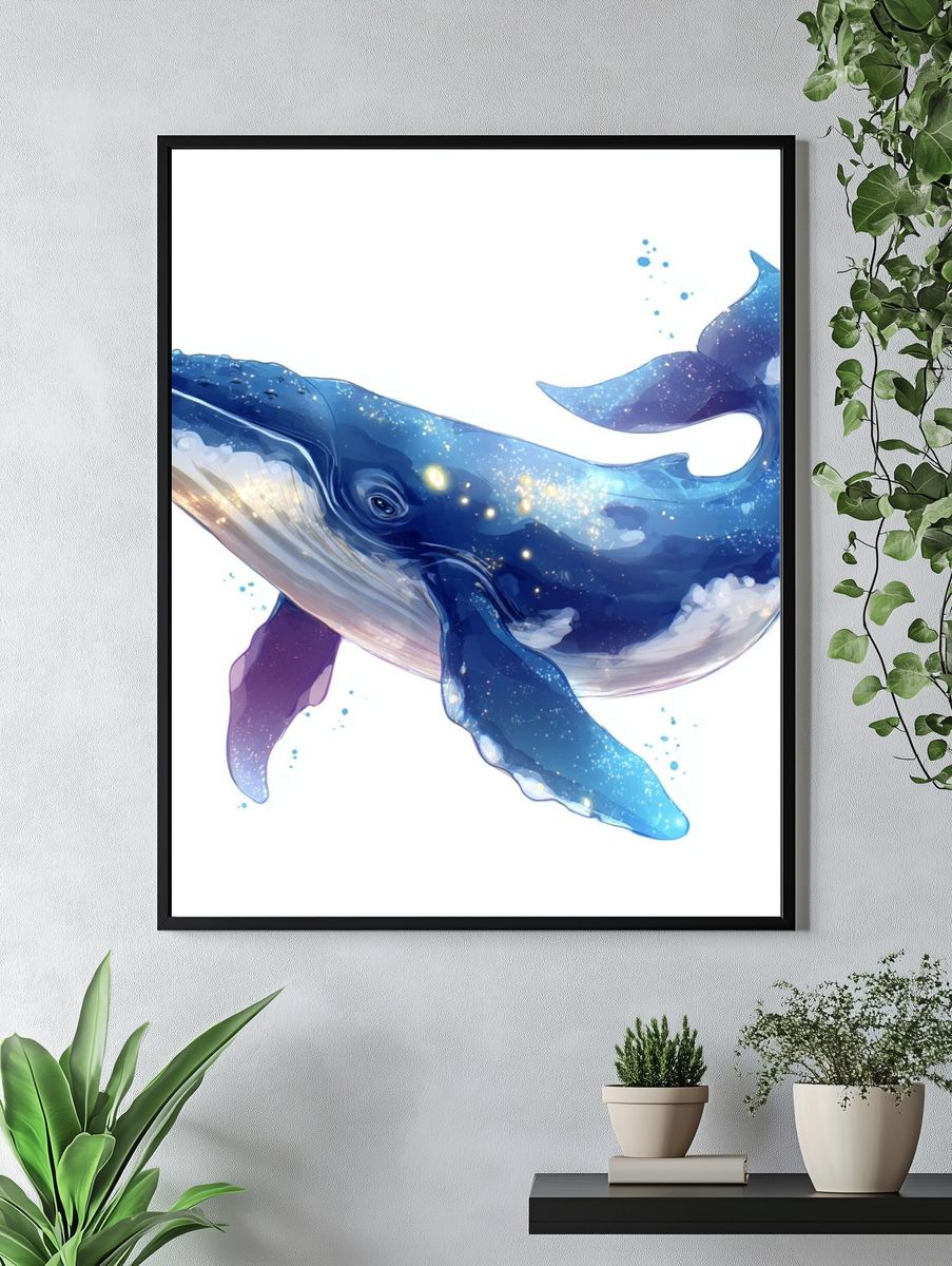 Celestial Whale Digital Art Poster. — room view 4