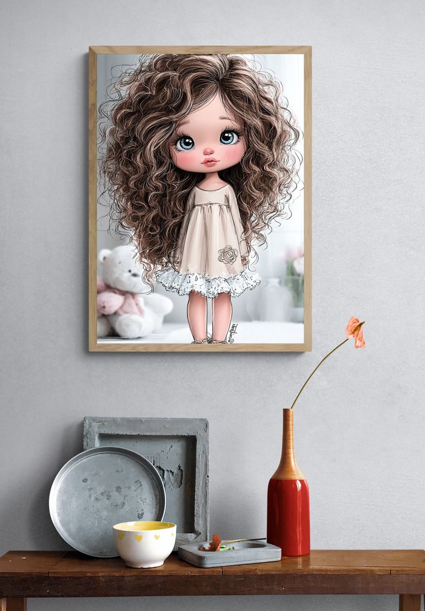 Curly Doll Girl Illustration Poster. — room view 3
