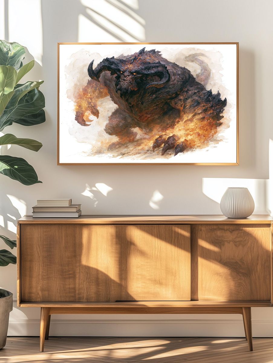 Fiery Demon Beast Illustration Poster. — room view 3