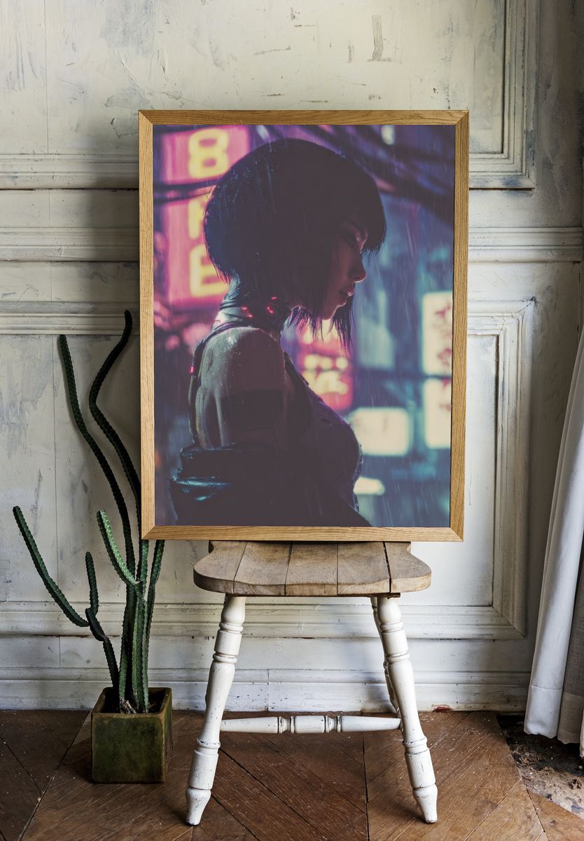 Cyberpunk Rain Portrait Print. — room view 1
