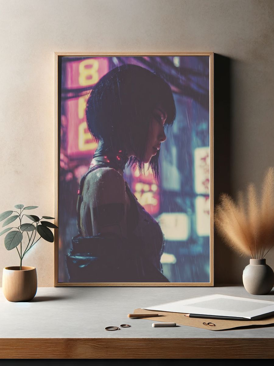 Cyberpunk Rain Portrait Print. — room view 2