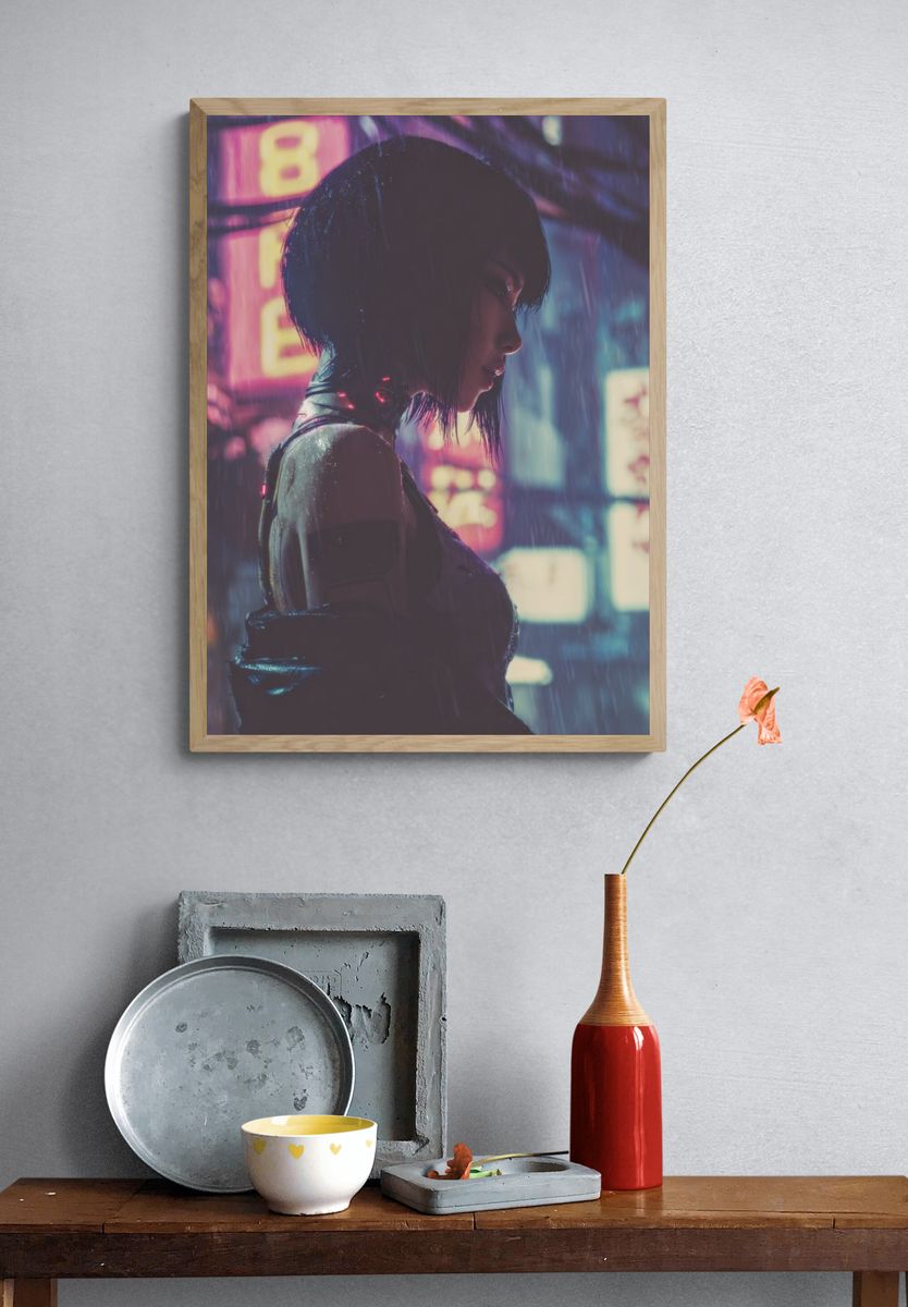 Cyberpunk Rain Portrait Print. — room view 3