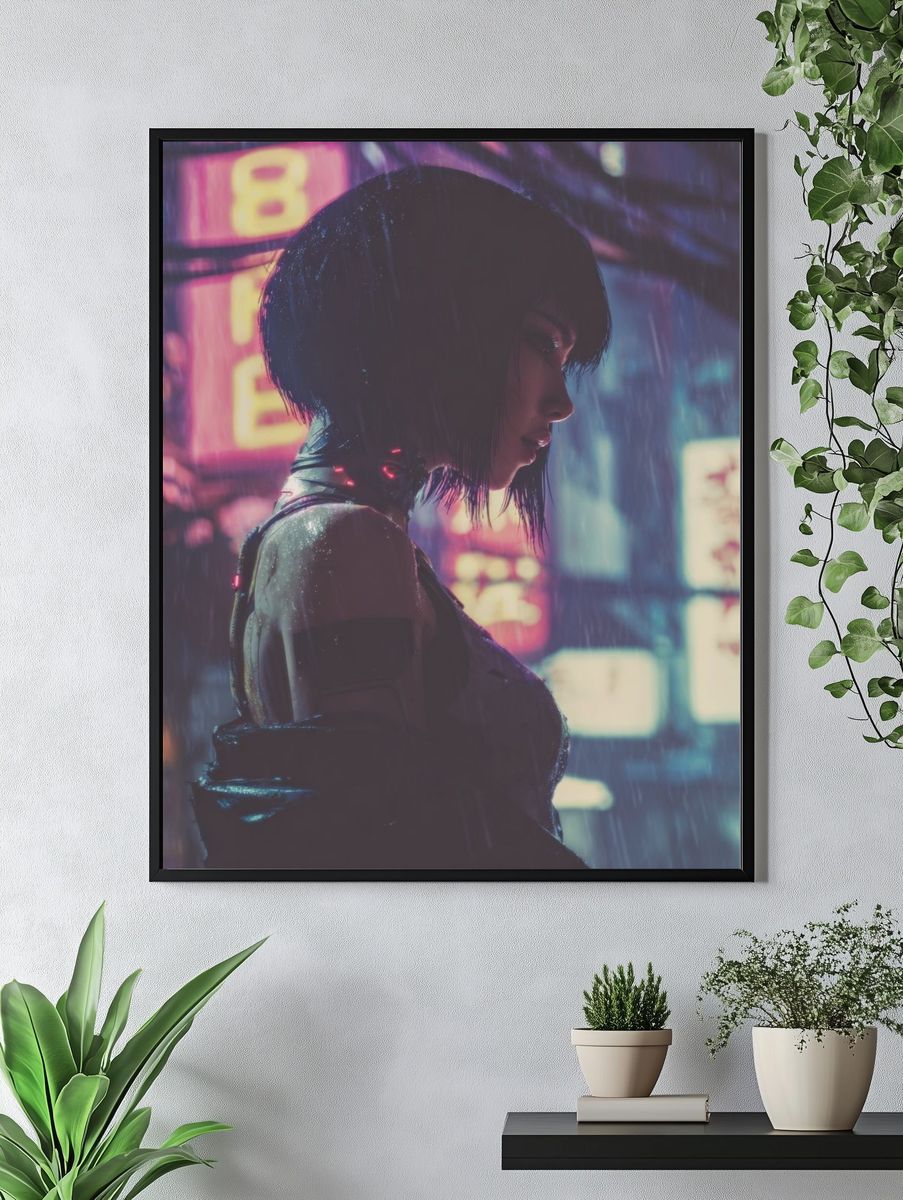 Cyberpunk Rain Portrait Print. — room view 4