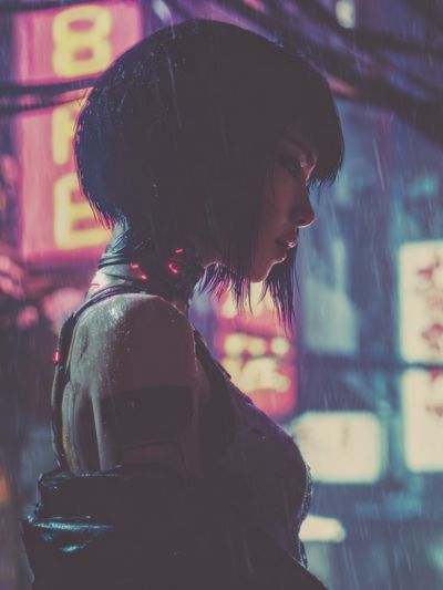 Cyberpunk Rain Portrait Print. poster print