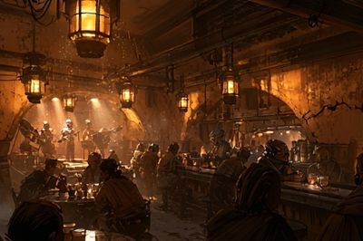 Underground Tavern Scene Illustration Poster. poster print