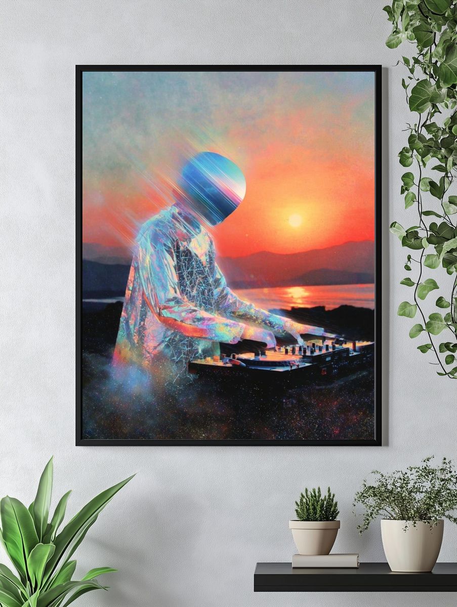 Cosmic DJ Sunset Digital Art Print. — room view 4