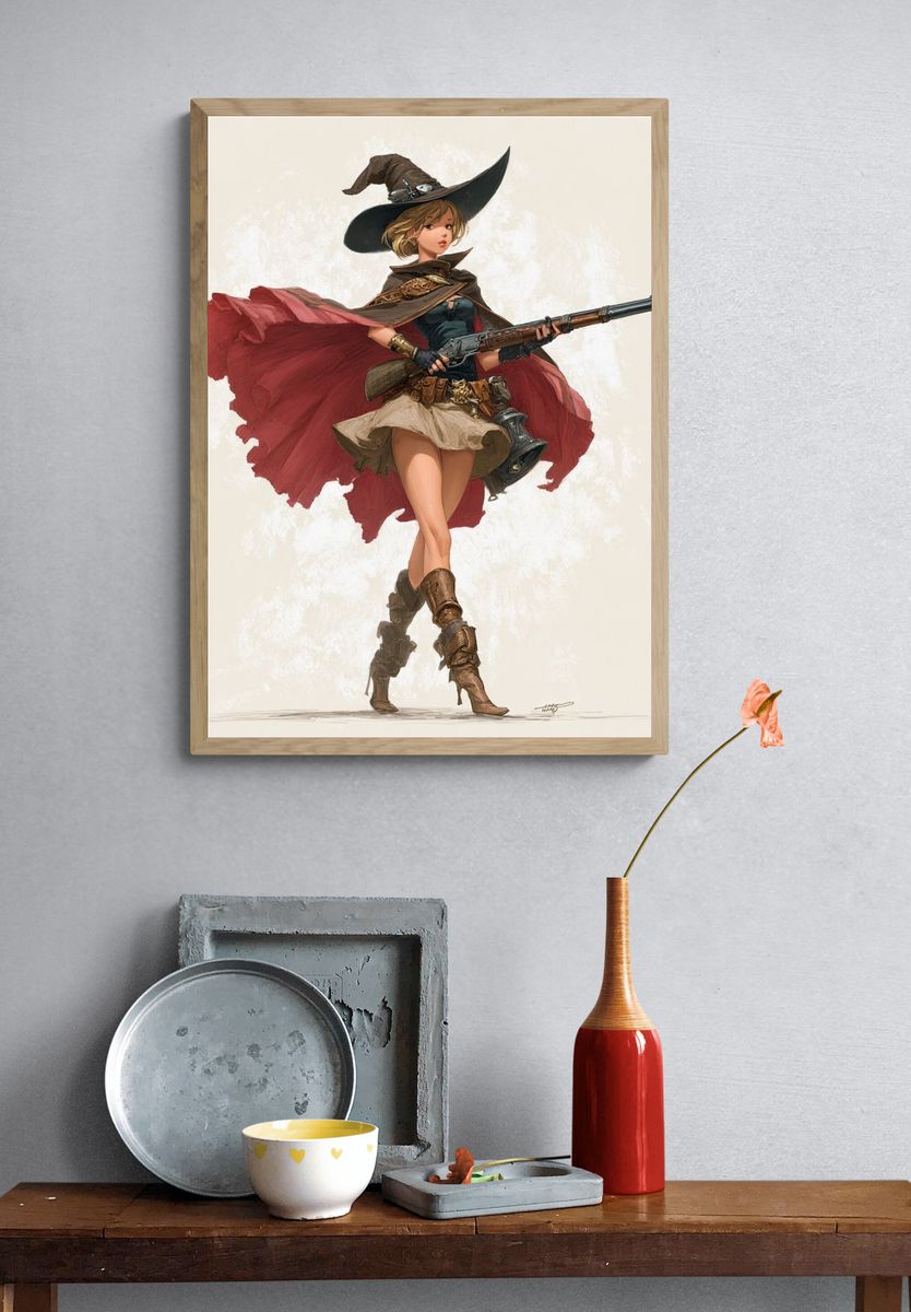 Cowgirl Witch Digital Art Print. — room view 3