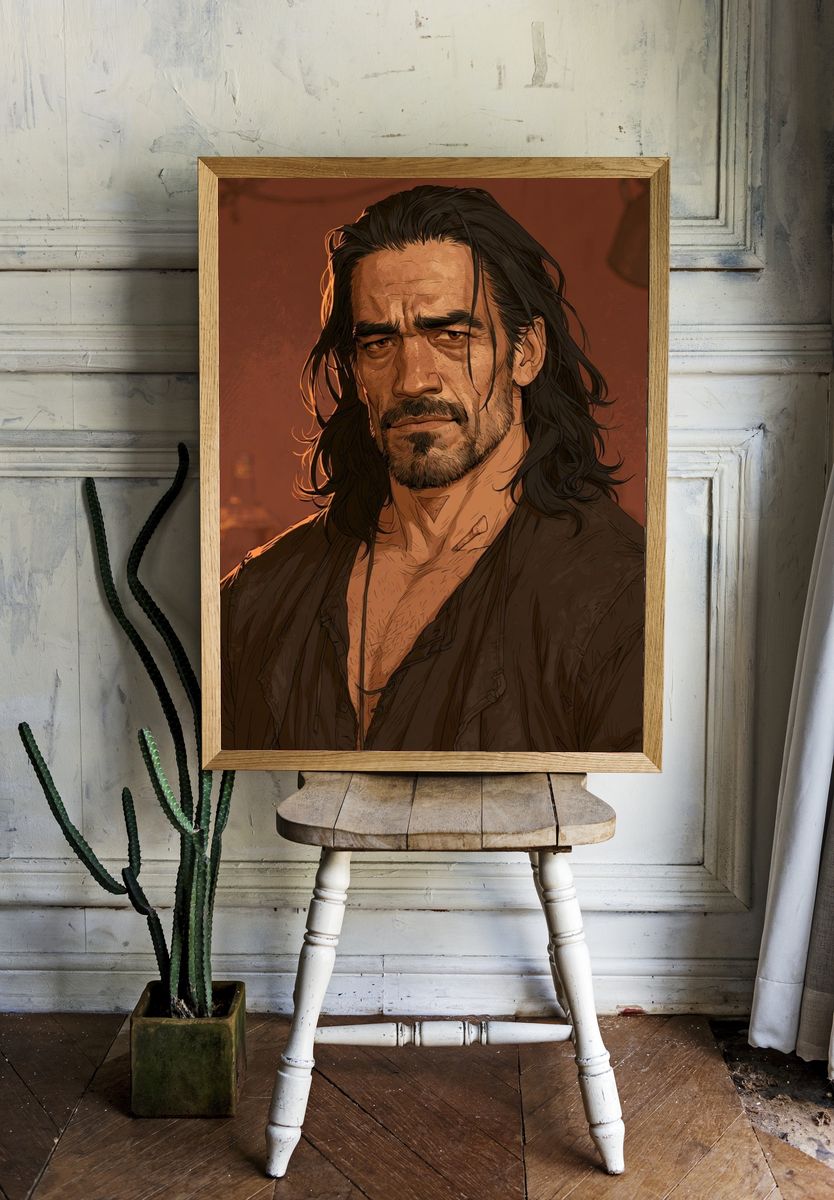 Brooding Man Portrait Illustration Poster. — room view 1