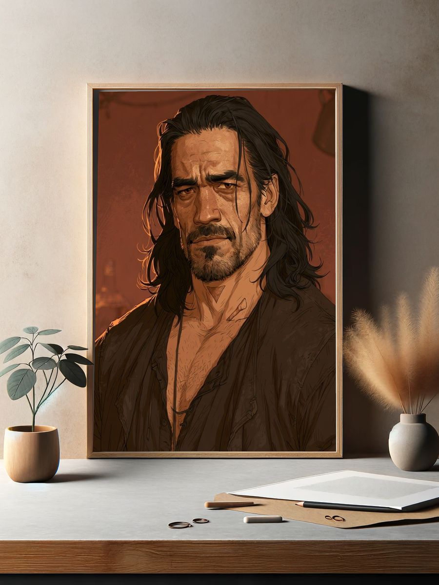 Brooding Man Portrait Illustration Poster. — room view 2