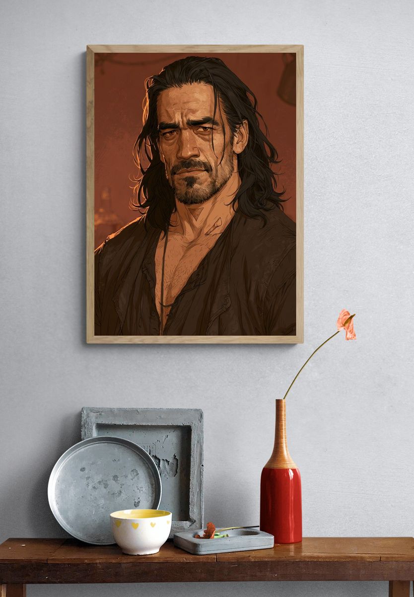 Brooding Man Portrait Illustration Poster. — room view 3