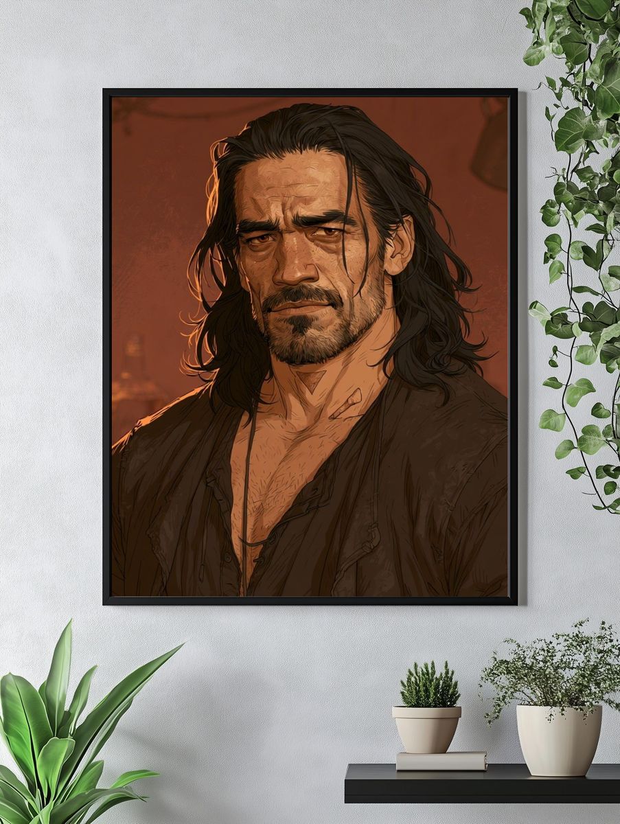 Brooding Man Portrait Illustration Poster. — room view 4