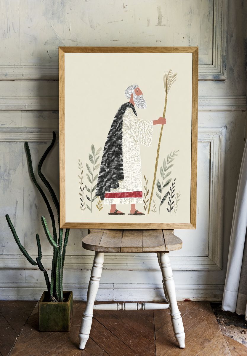 Shepherd with Staff Illustration Poster. — room view 1