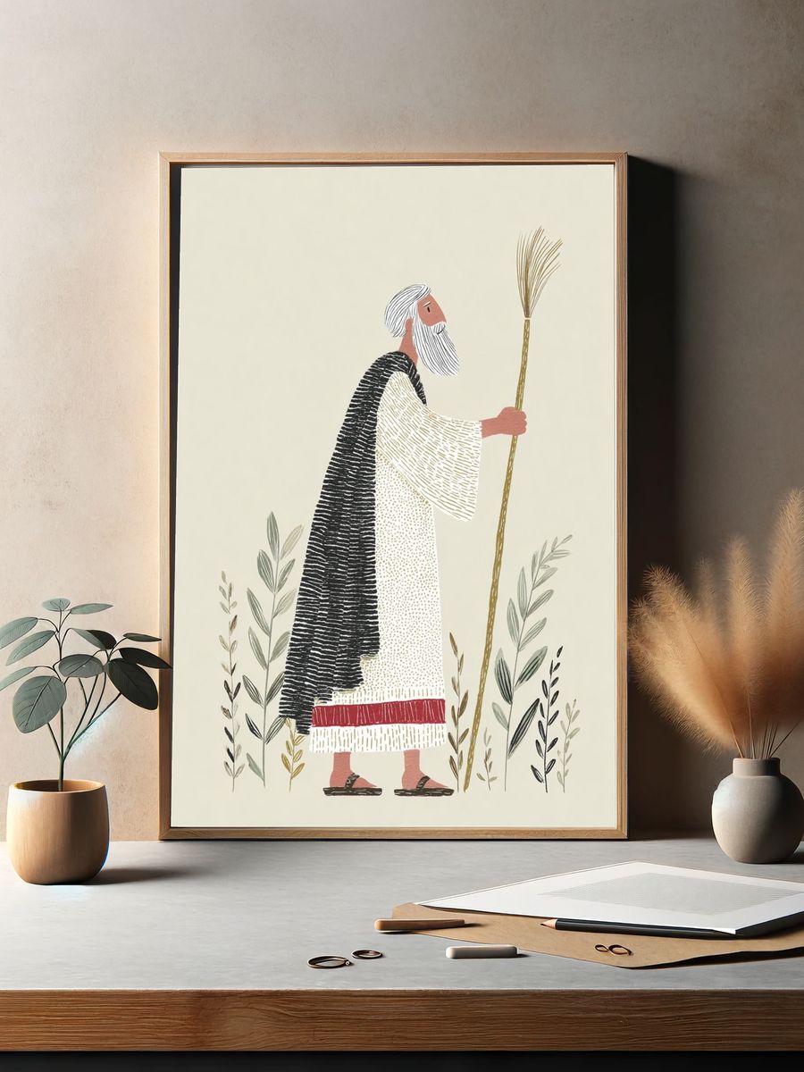 Shepherd with Staff Illustration Poster. — room view 2