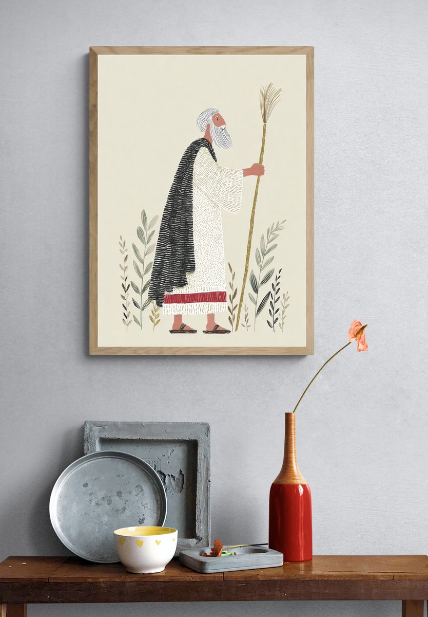 Shepherd with Staff Illustration Poster. — room view 3