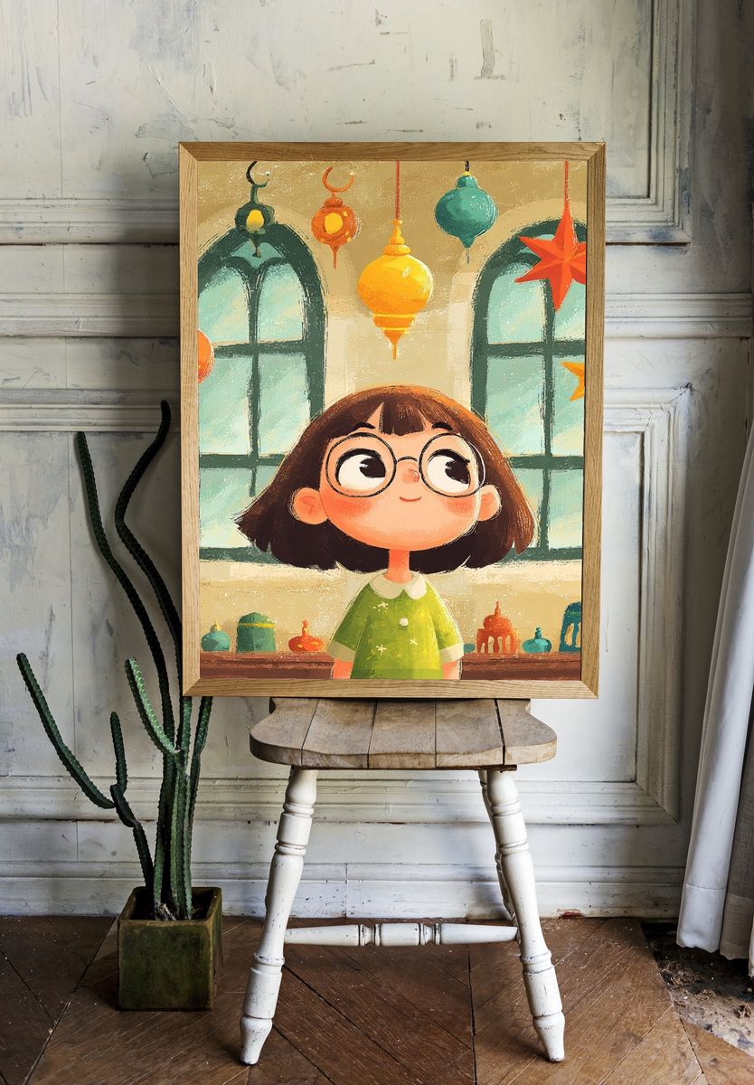 Girl with Lanterns Illustration Poster. — room view 1