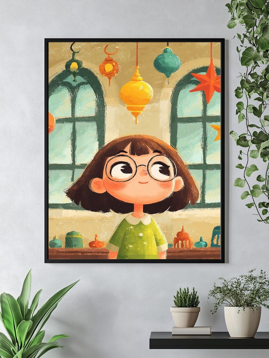 Girl with Lanterns Illustration Poster. — room view 4