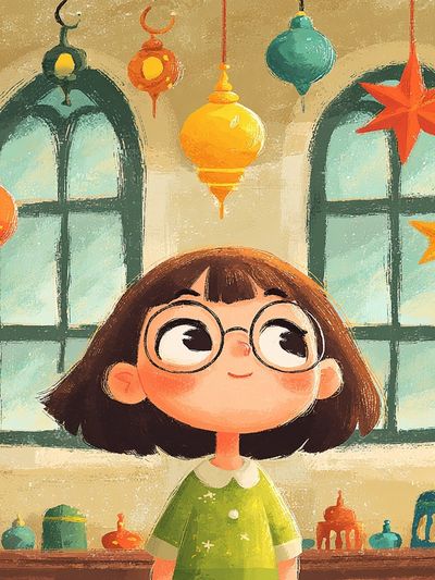 Girl with Lanterns Illustration Poster. poster print