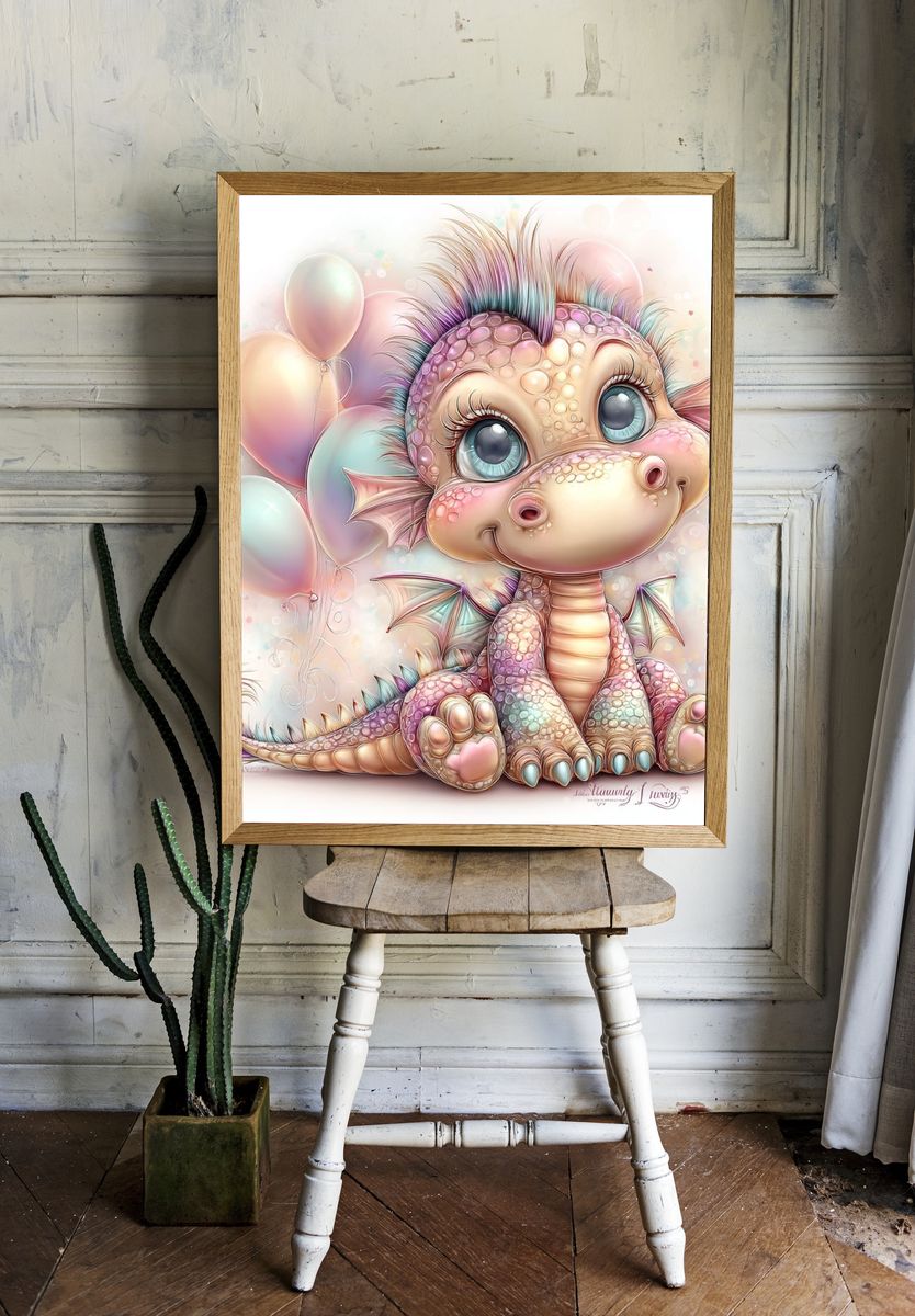 Pastel Baby Dragon Illustration Poster. — room view 1