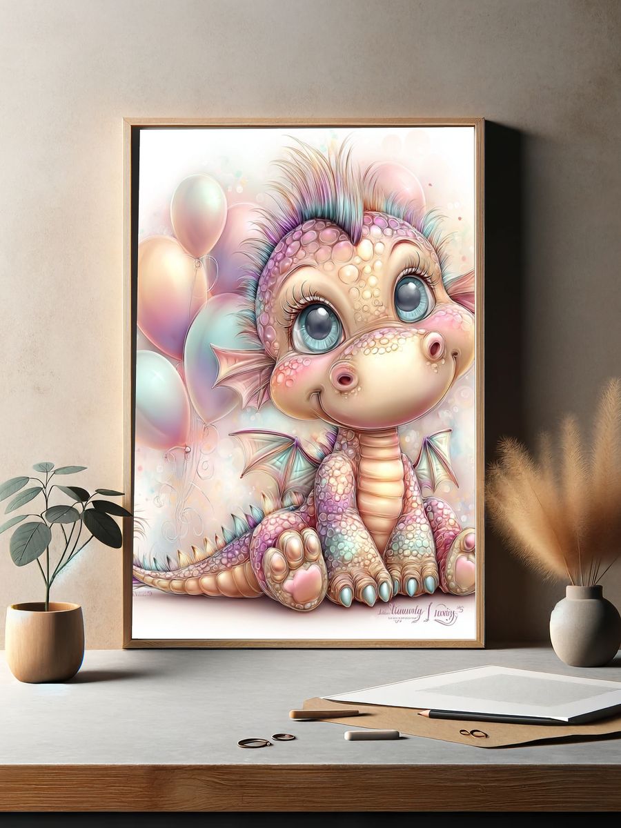 Pastel Baby Dragon Illustration Poster. — room view 2