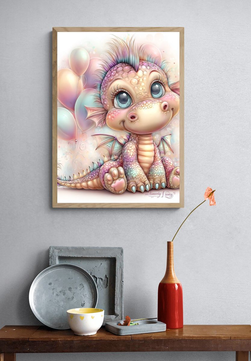 Pastel Baby Dragon Illustration Poster. — room view 3