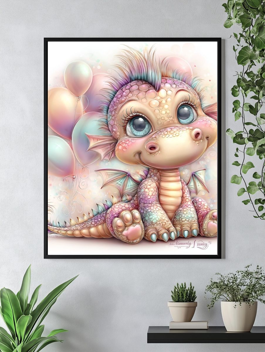 Pastel Baby Dragon Illustration Poster. — room view 4