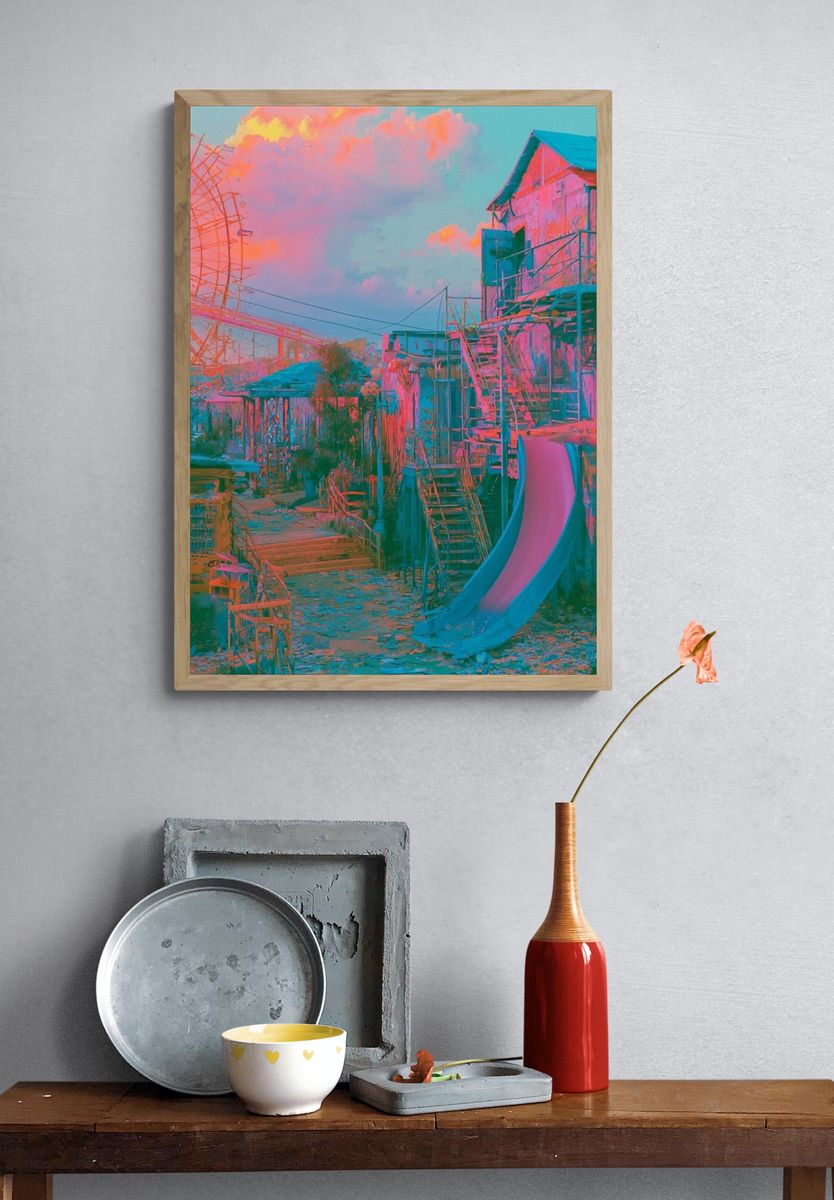 Neon Carnival Dreamscape Poster. — room view 3
