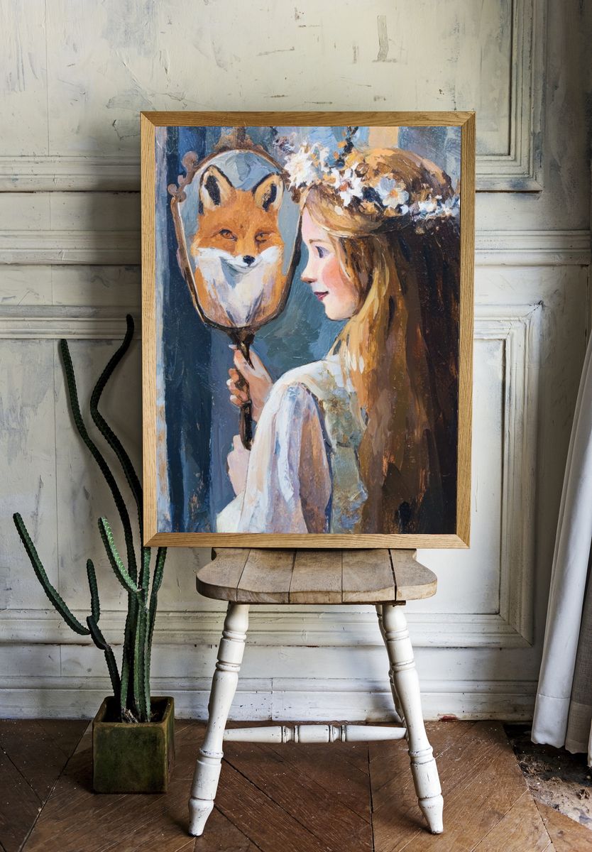 Girl with Fox Mirror Print. — room view 1