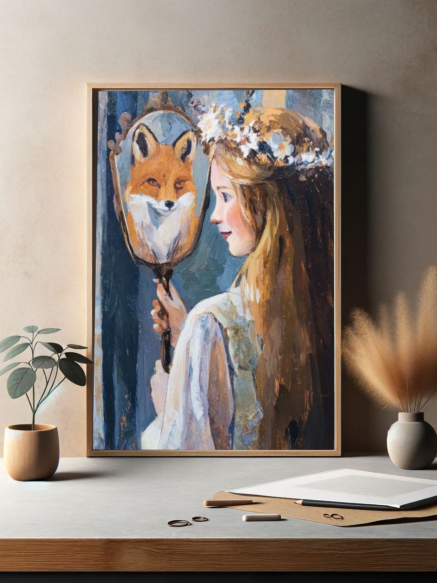 Girl with Fox Mirror Print. — room view 2