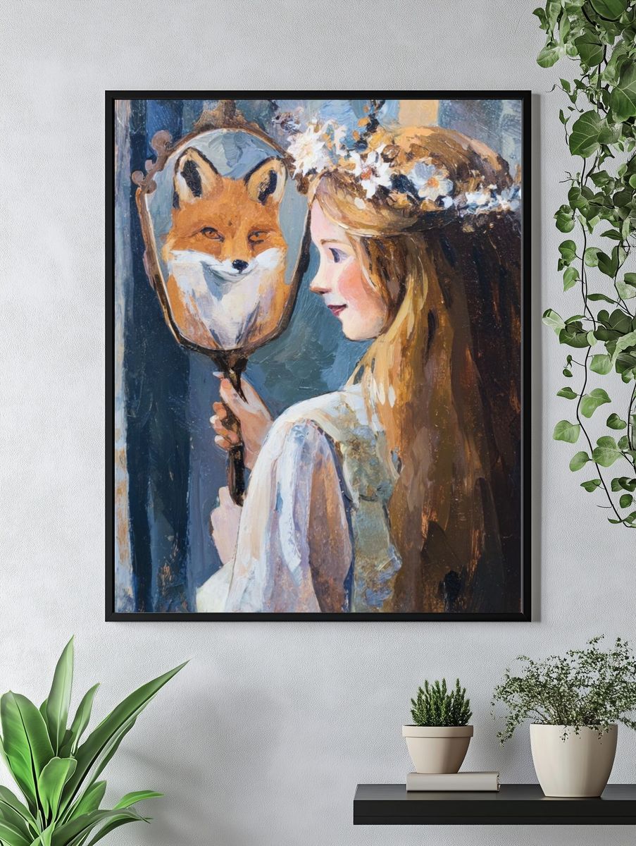 Girl with Fox Mirror Print. — room view 4