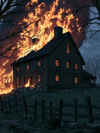 Burning House at Night Illustration Poster. poster print