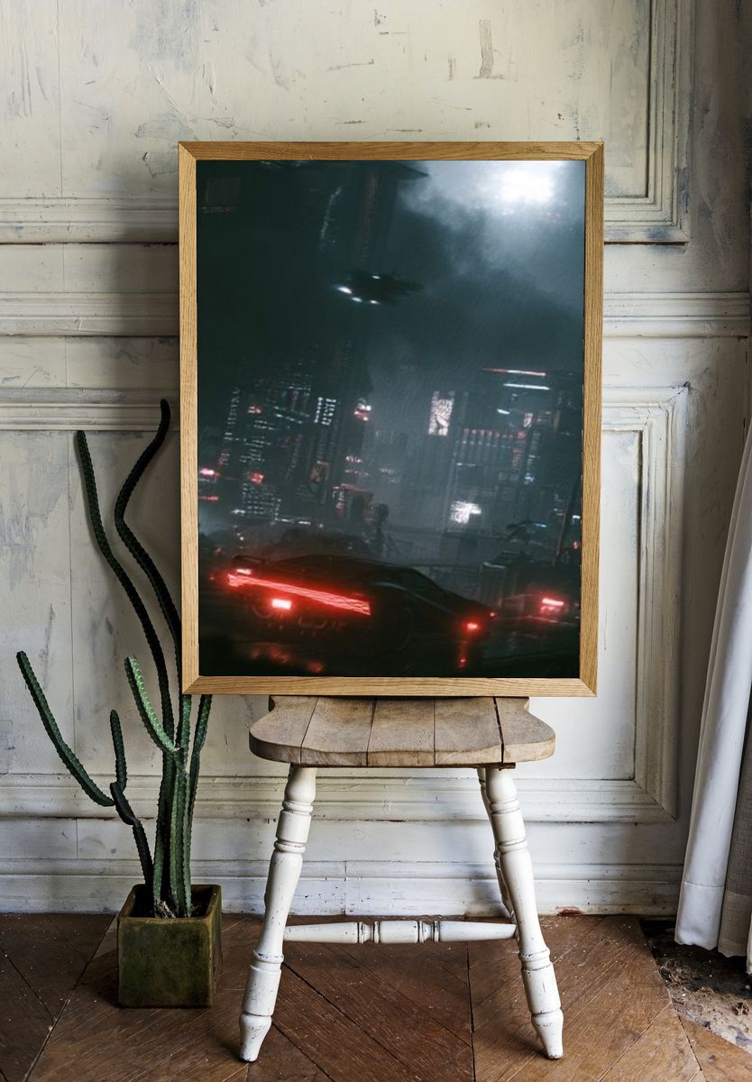 Cyberpunk City Nightscape Poster. — room view 1
