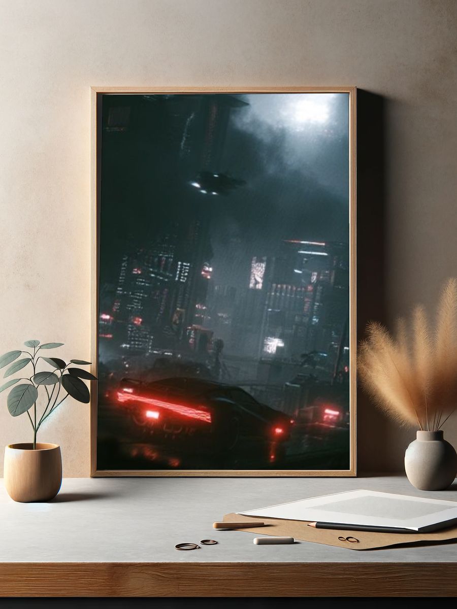 Cyberpunk City Nightscape Poster. — room view 2