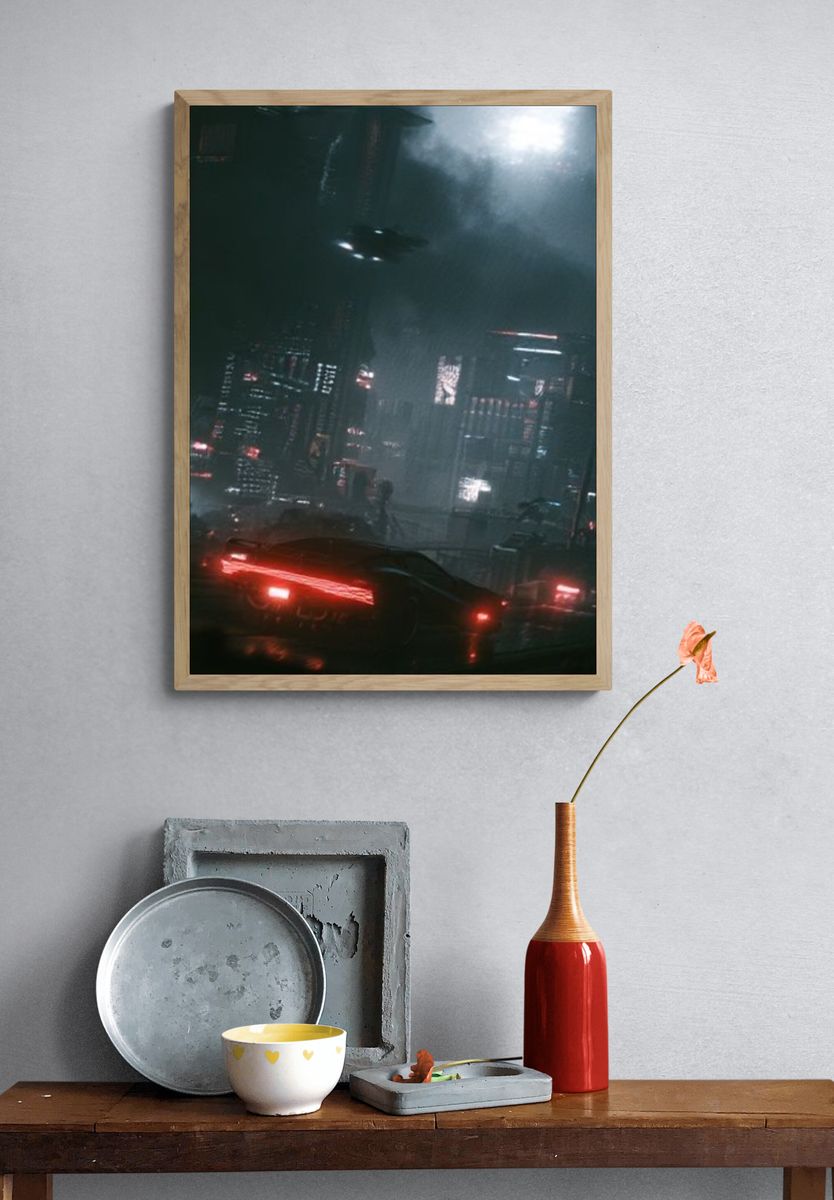 Cyberpunk City Nightscape Poster. — room view 3