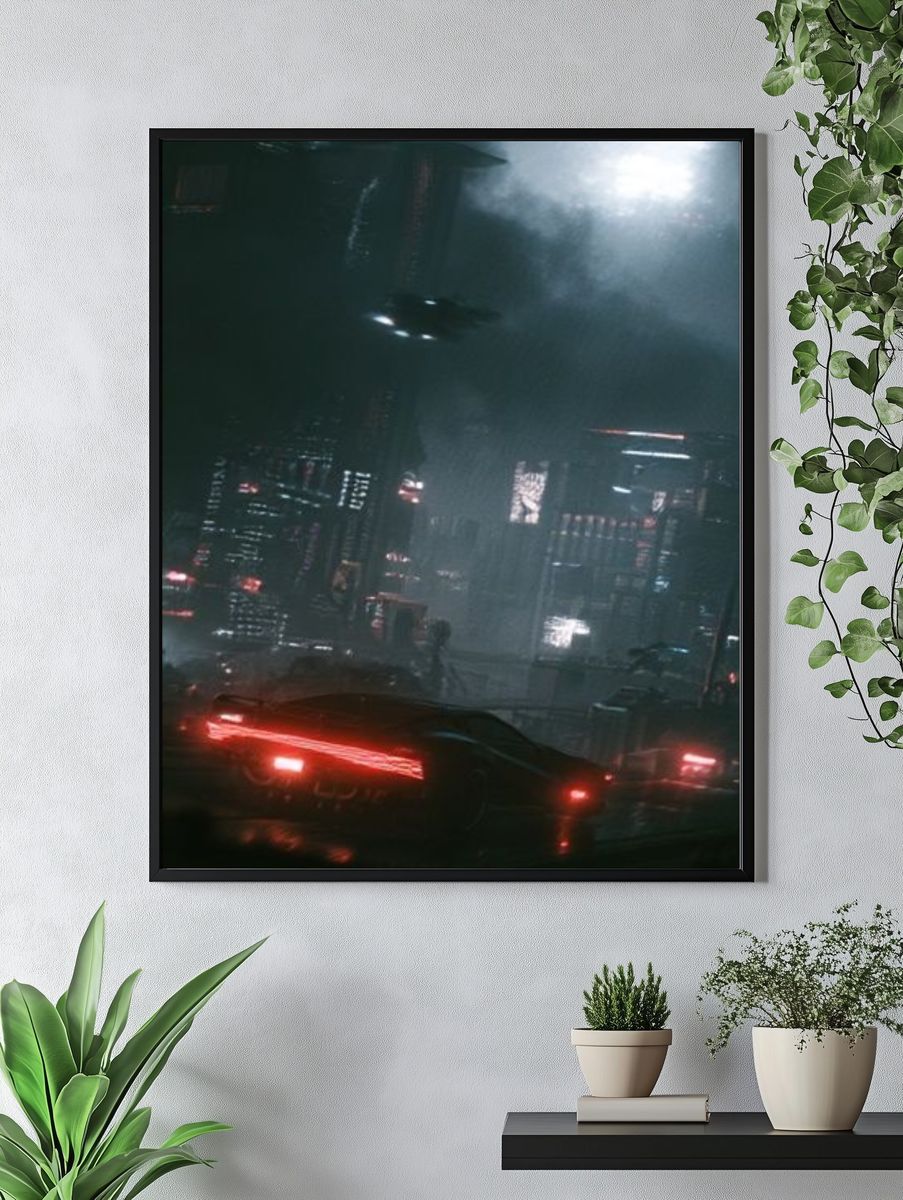 Cyberpunk City Nightscape Poster. — room view 4