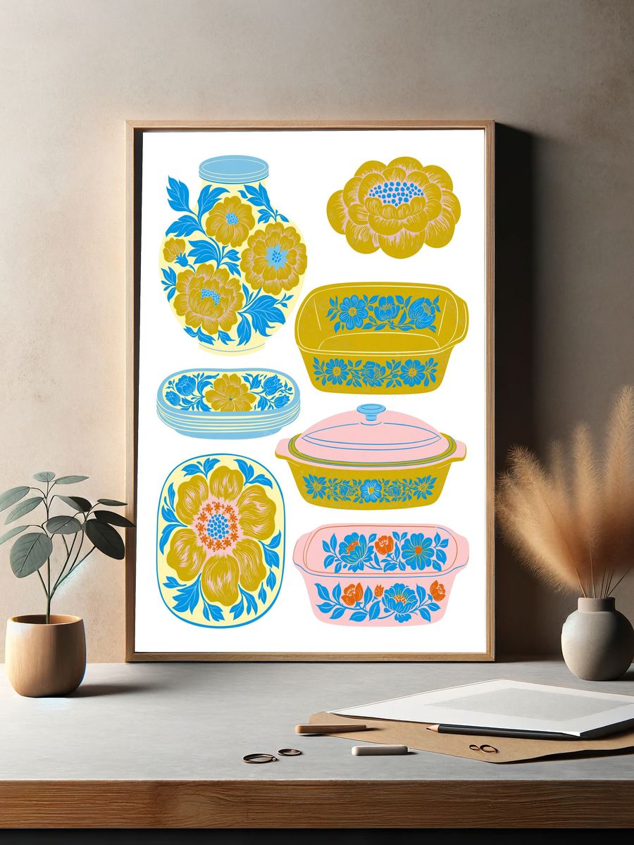 Floral Pottery Illustration Poster. — room view 2