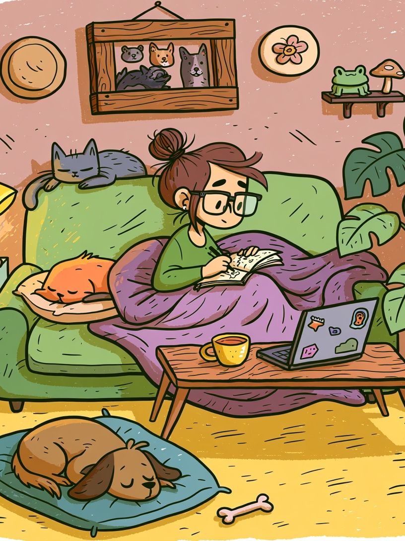 Cozy Home Office Illustration Poster. poster detail