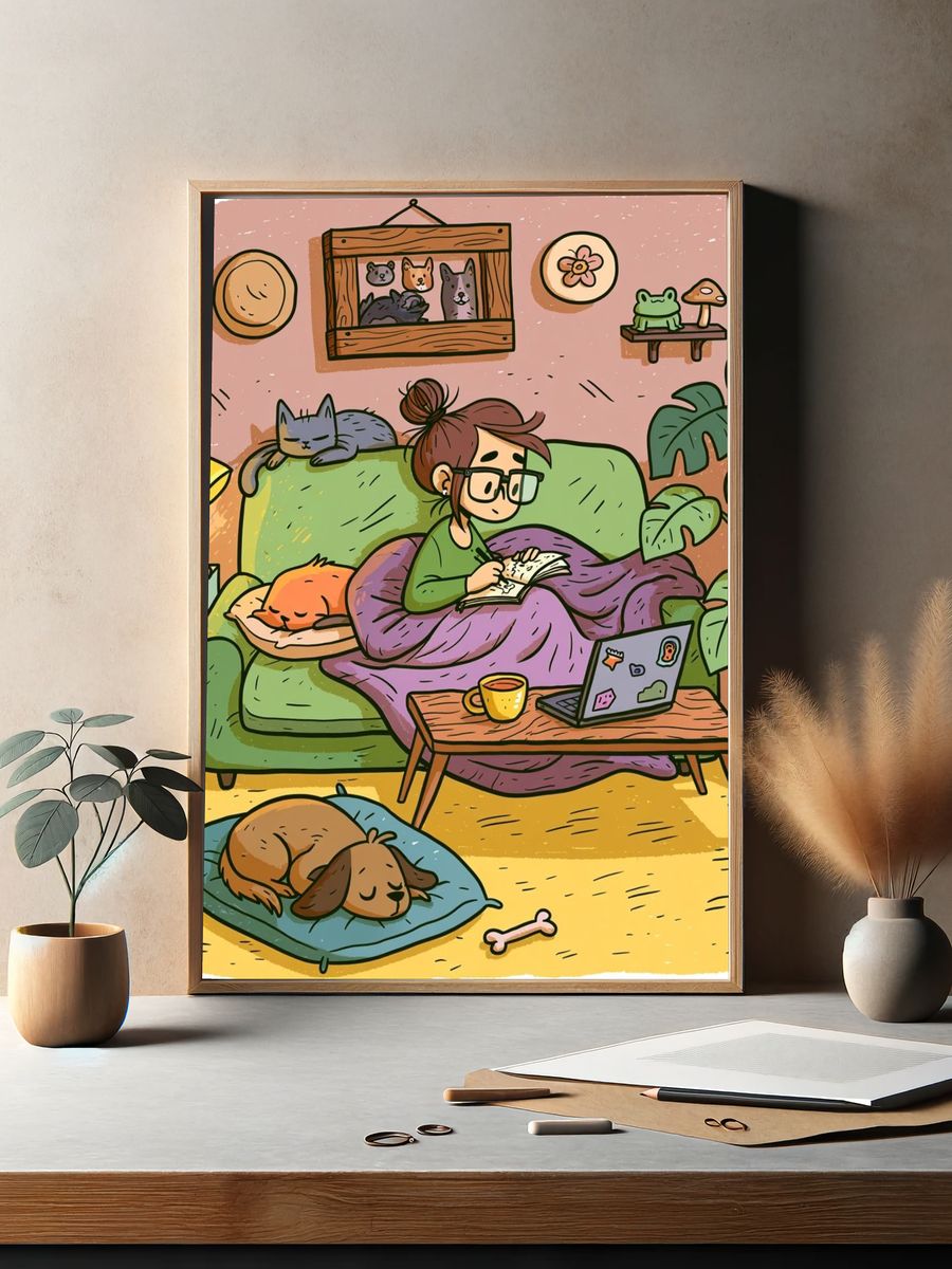 Cozy Home Office Illustration Poster. — room view 2