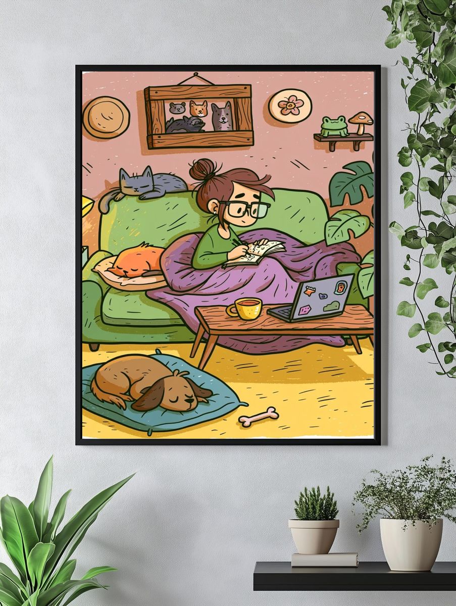 Cozy Home Office Illustration Poster. — room view 4