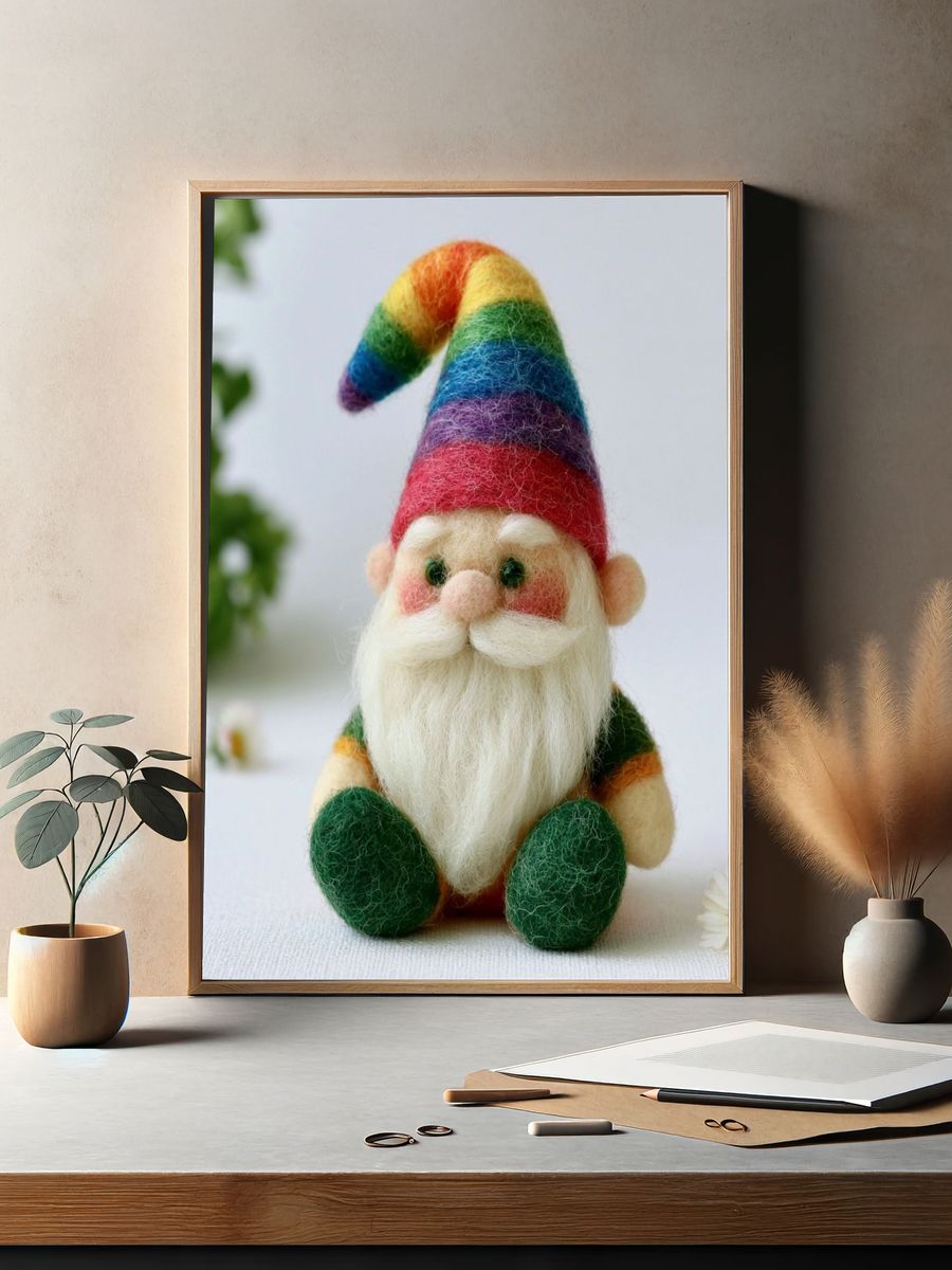Rainbow Felt Gnome Illustration Poster. — room view 2