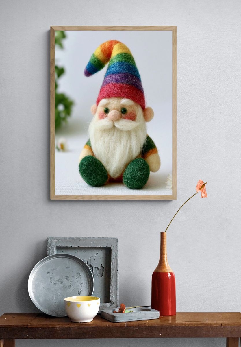 Rainbow Felt Gnome Illustration Poster. — room view 3
