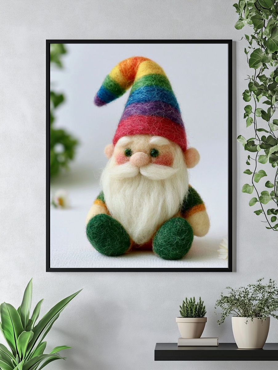 Rainbow Felt Gnome Illustration Poster. — room view 4