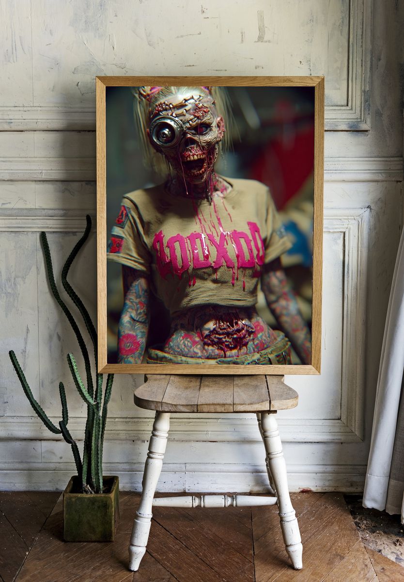Cyberpunk Zombie Portrait Poster. — room view 1