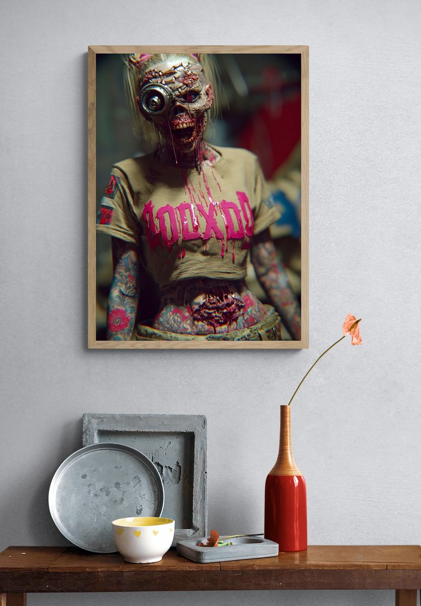 Cyberpunk Zombie Portrait Poster. — room view 3