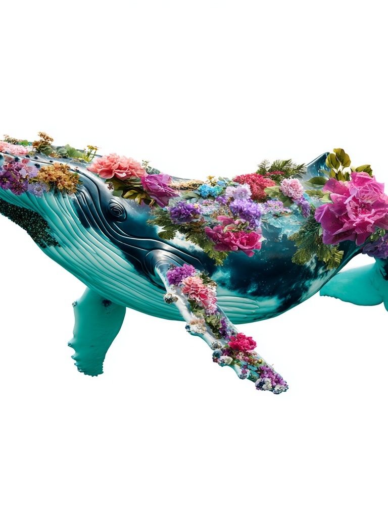 Floral Humpback Whale Illustration Poster. poster detail