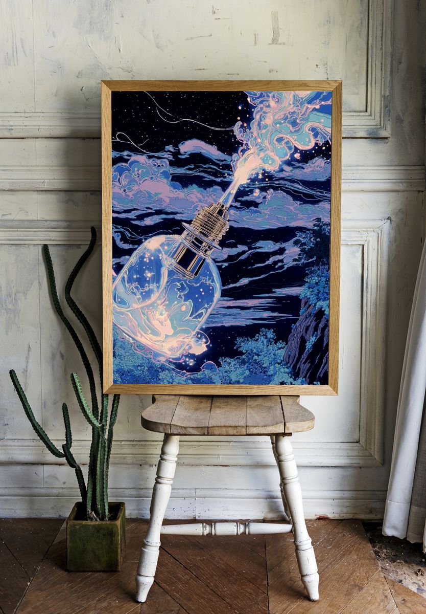 Cosmic Light Bulb Illustration Poster. — room view 1